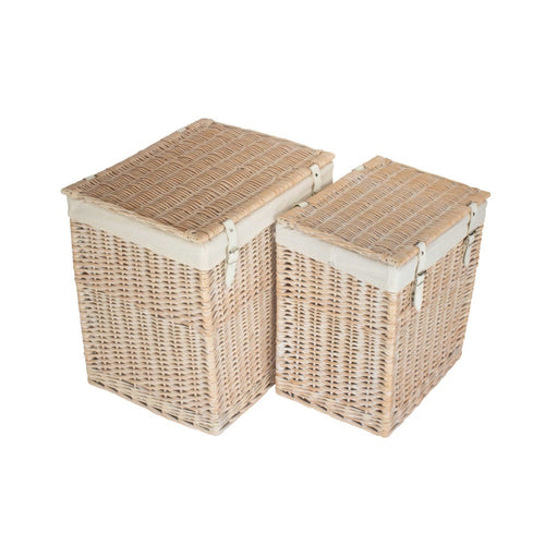 Boutique White Wash Wicker Laundry Basket With Lining