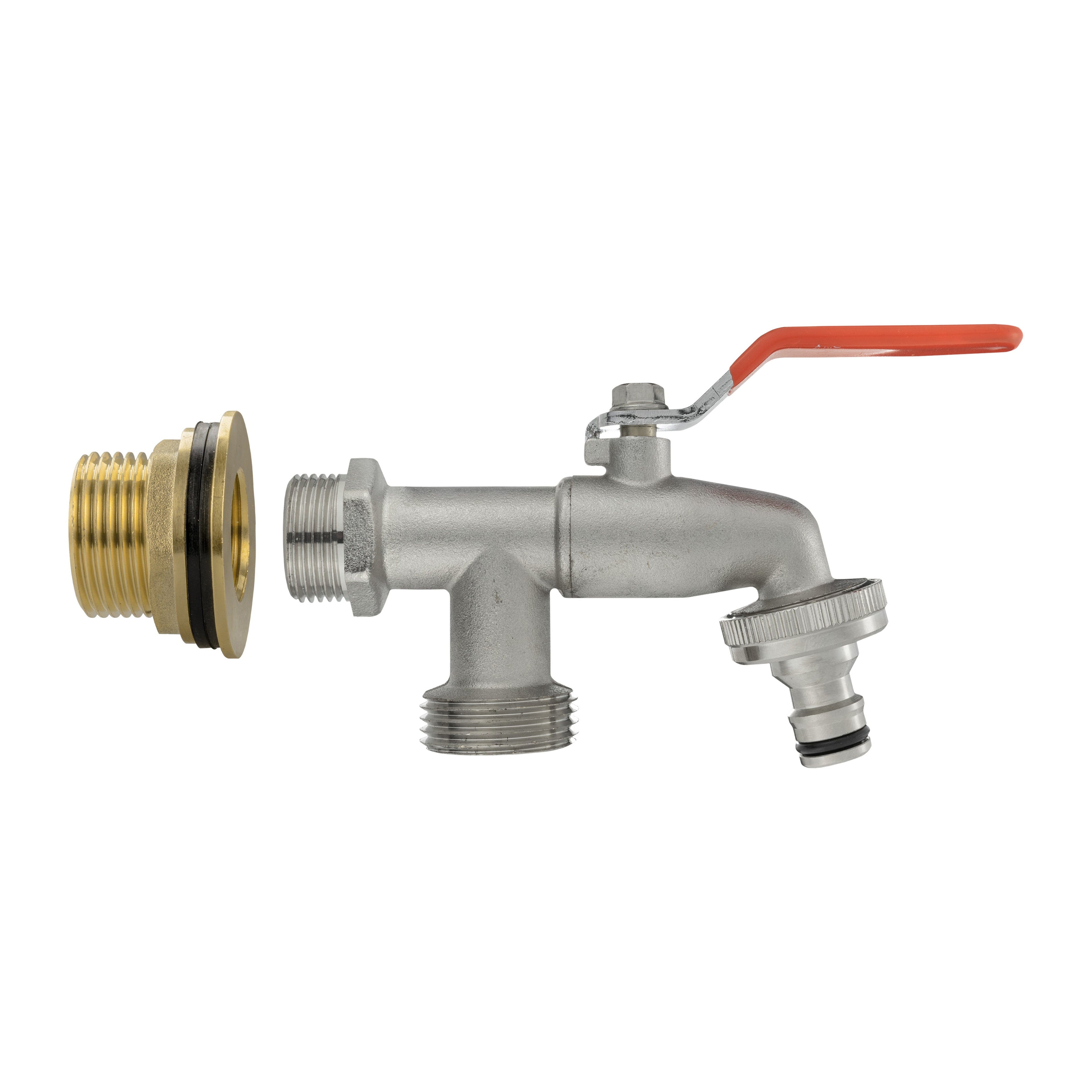 Water Butt Brass Kit 1in with Double Tap and Drill Bit for Garden Irrigation Kit