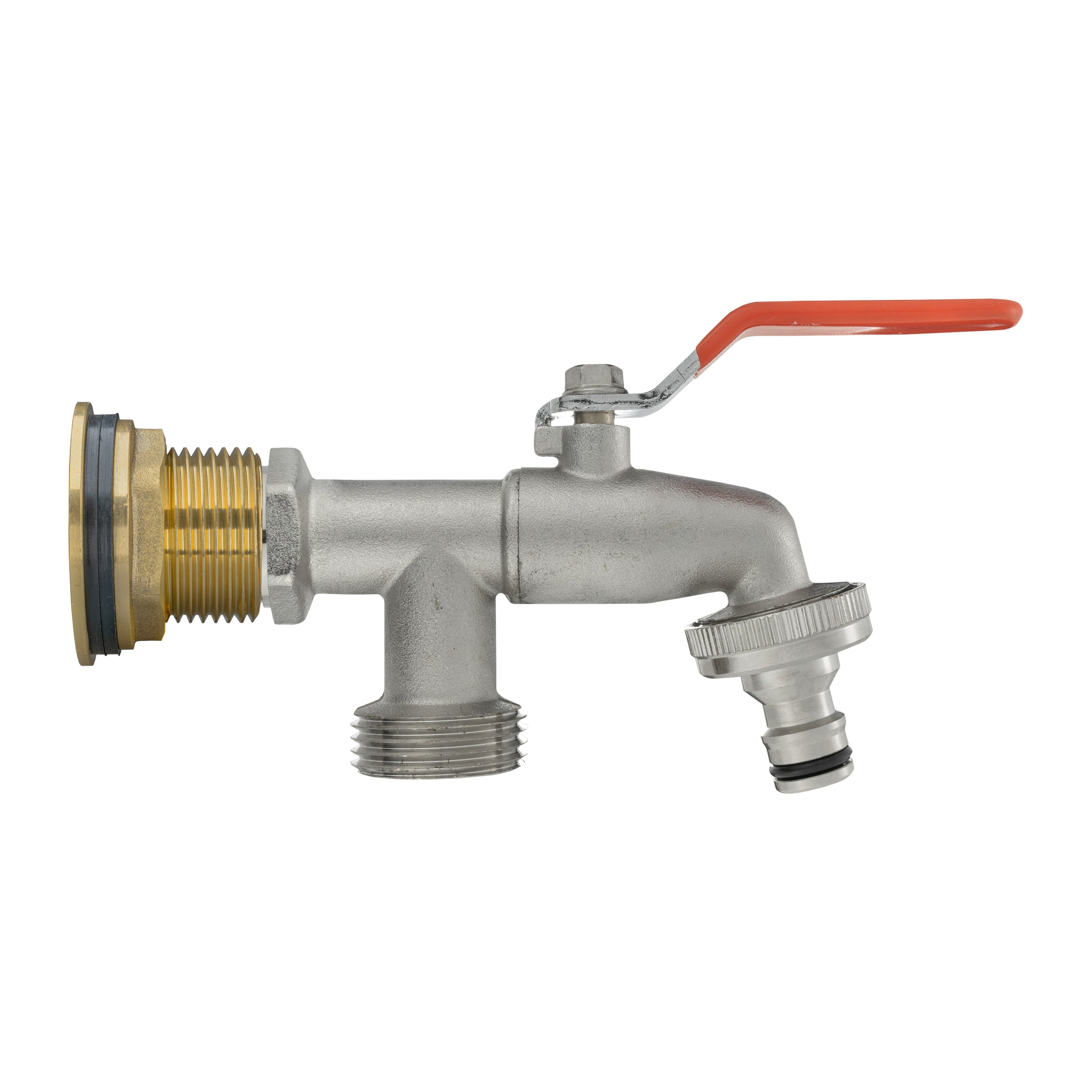Water Butt Brass Kit 1in with Double Tap and Drill Bit for Garden Irrigation Kit