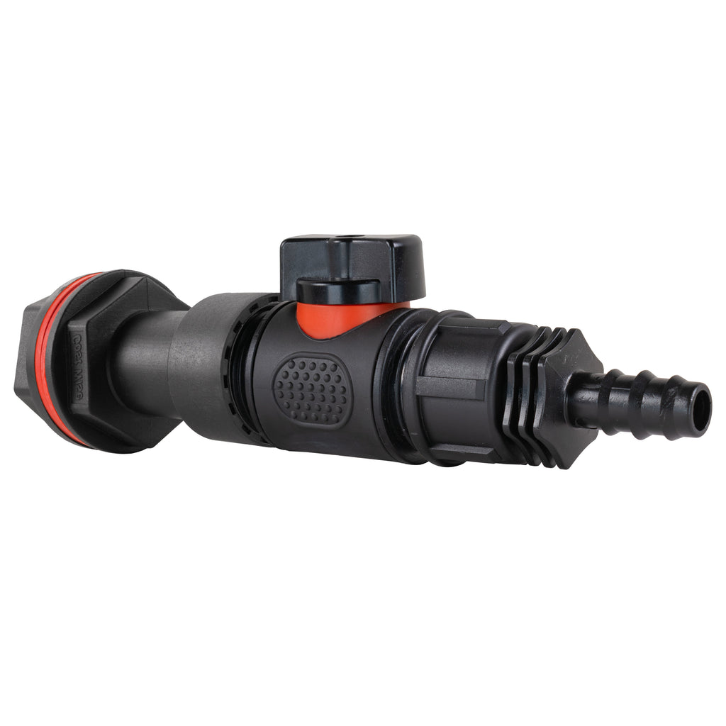Water Butt Extension Kit 3/4in with In-Line Valve + 16mm Barb Hose Connector Set