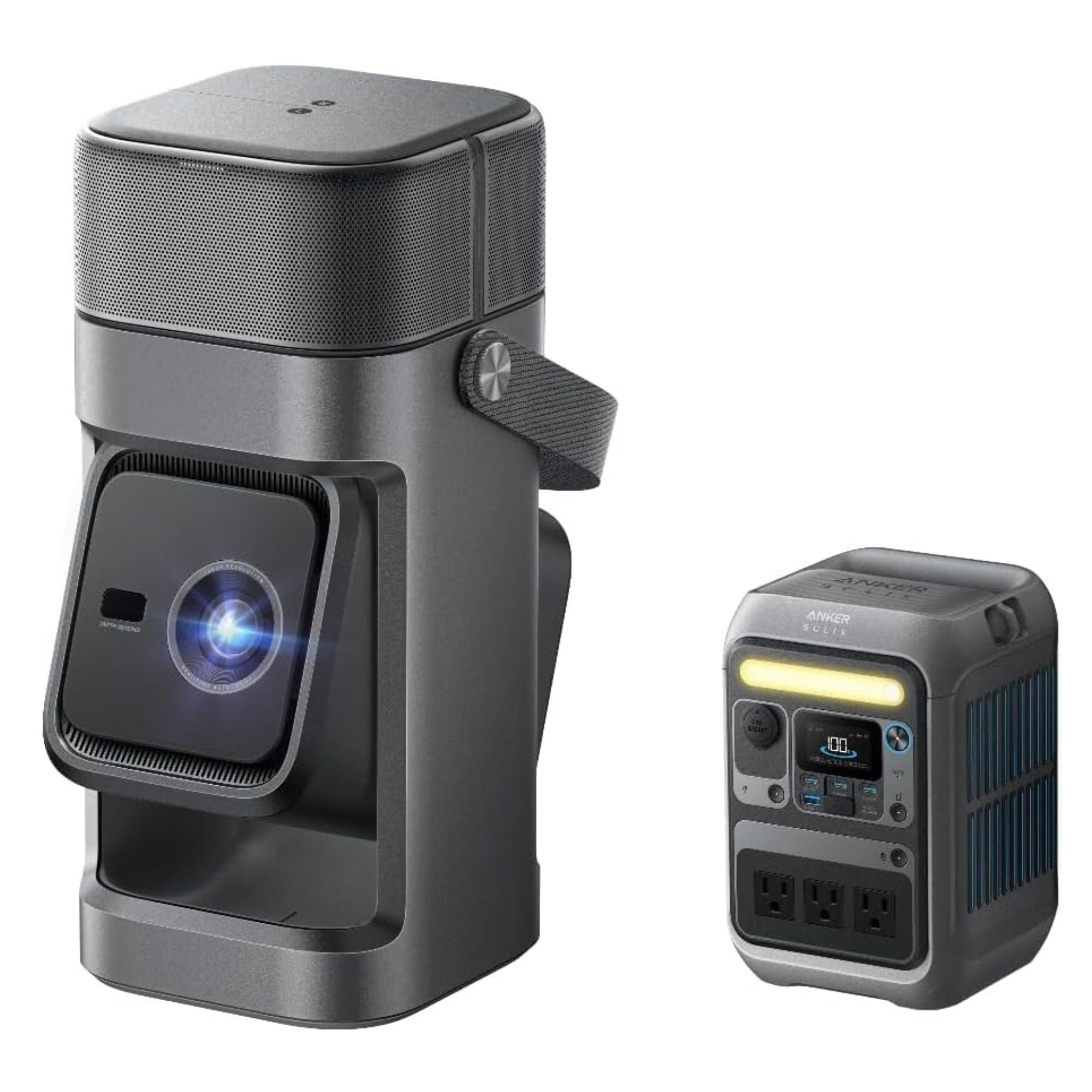 Projector paired with surround sound speakers