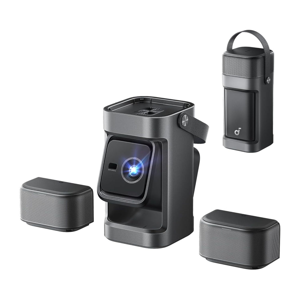 Projector paired with surround sound speakers